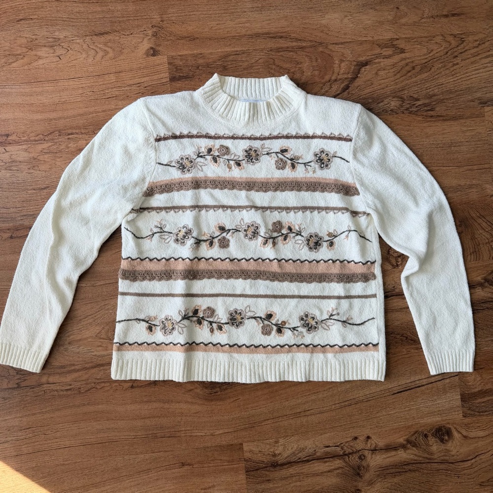 Vintage Cottagecore Granola-girl Floral Mock Neck Sweater by Alfred Dunner